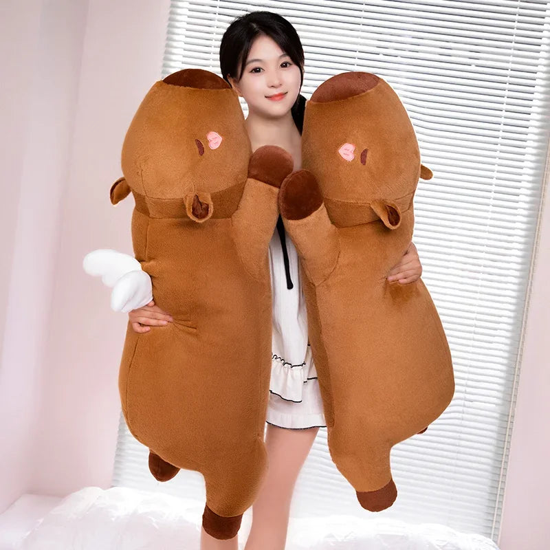 60Cm-100Cm Kawaii Cartoon Giant Strip Capybara Plush Doll Pillow Lying Brown Orange Wings Creative Capybara Plush Toy Home Decor