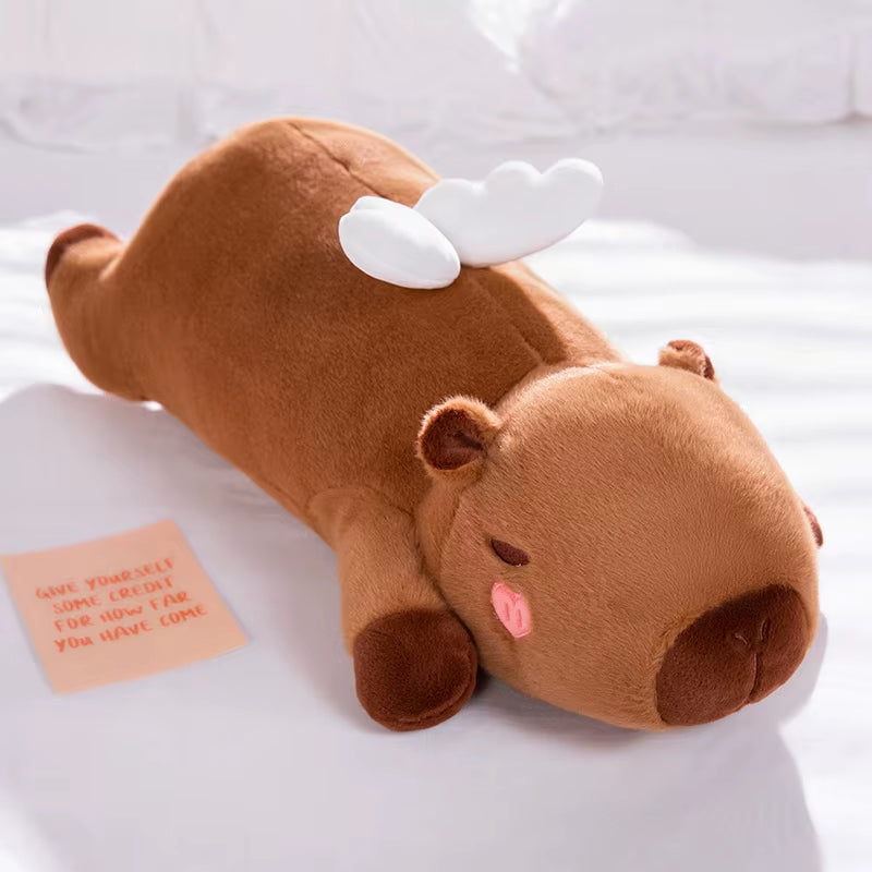 60Cm-100Cm Kawaii Cartoon Giant Strip Capybara Plush Doll Pillow Lying Brown Orange Wings Creative Capybara Plush Toy Home Decor