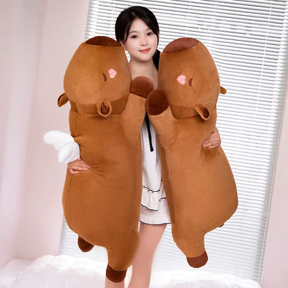 60Cm-100Cm Kawaii Cartoon Giant Strip Capybara Plush Doll Pillow Lying Brown Orange Wings Creative Capybara Plush Toy Home Decor