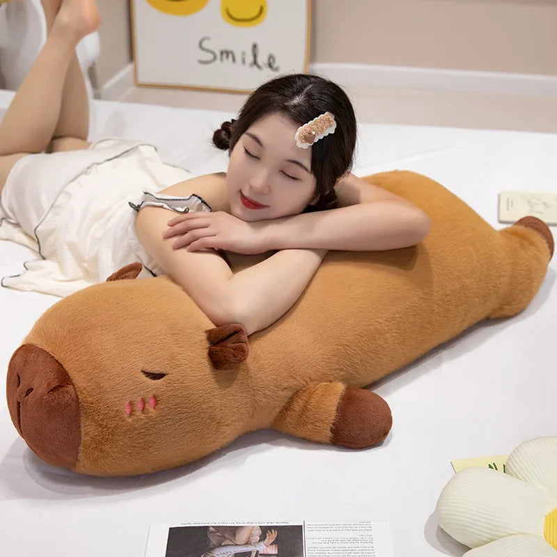 60Cm-100Cm Kawaii Cartoon Giant Strip Capybara Plush Doll Pillow Lying Brown Orange Wings Creative Capybara Plush Toy Home Decor