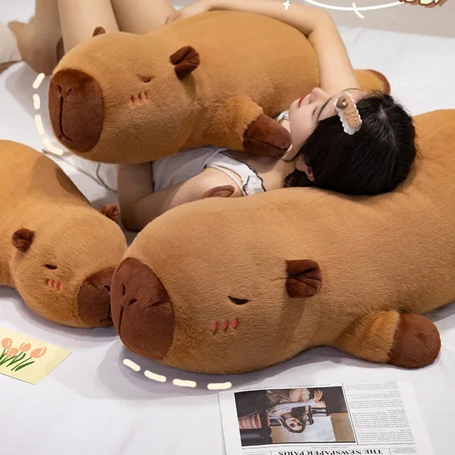 60Cm-100Cm Kawaii Cartoon Giant Strip Capybara Plush Doll Pillow Lying Brown Orange Wings Creative Capybara Plush Toy Home Decor