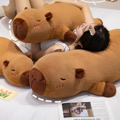 60Cm-100Cm Kawaii Cartoon Giant Strip Capybara Plush Doll Pillow Lying Brown Orange Wings Creative Capybara Plush Toy Home Decor