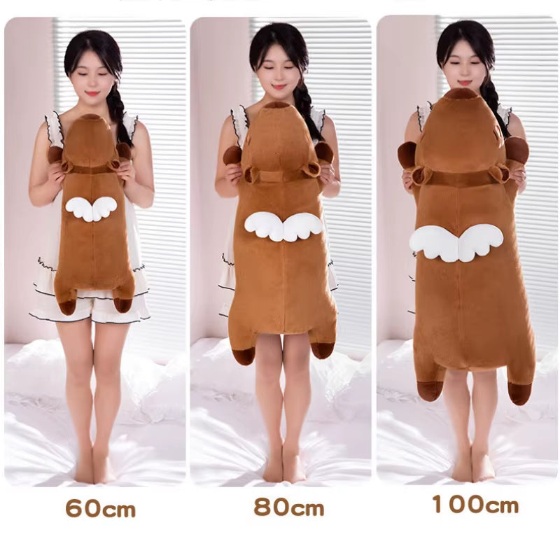 60Cm-100Cm Kawaii Cartoon Giant Strip Capybara Plush Doll Pillow Lying Brown Orange Wings Creative Capybara Plush Toy Home Decor
