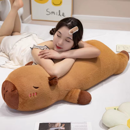 60Cm-100Cm Kawaii Cartoon Giant Strip Capybara Plush Doll Pillow Lying Brown Orange Wings Creative Capybara Plush Toy Home Decor